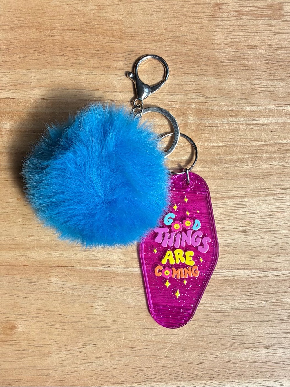 Good Things Are Coming Retro Motel Keychain & Blue Puff Charm